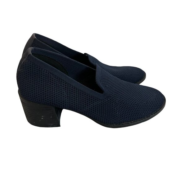 Eileen Fisher Dern Stretch Knit Pumps Heels Loafers Navy Blue Perforated Size 7 - Picture 6 of 10